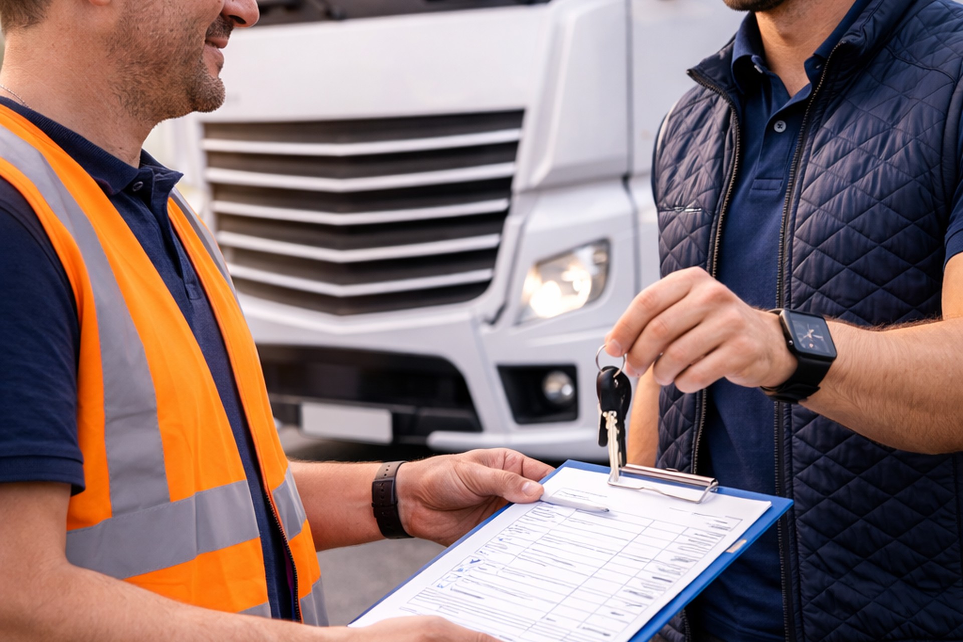 Übergabe von Unterlagen am LKW