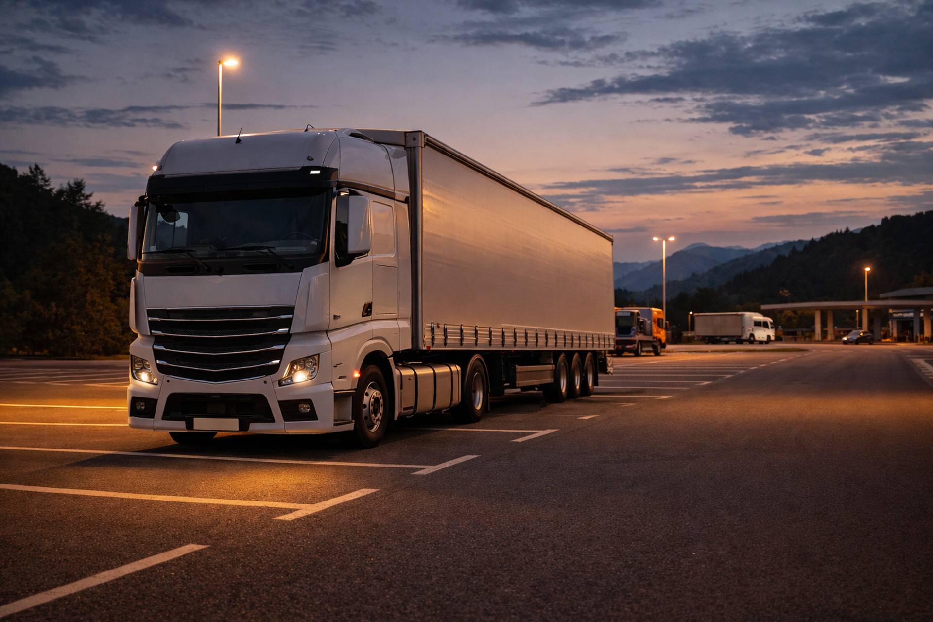 LKW am Abend auf Rastplatz
